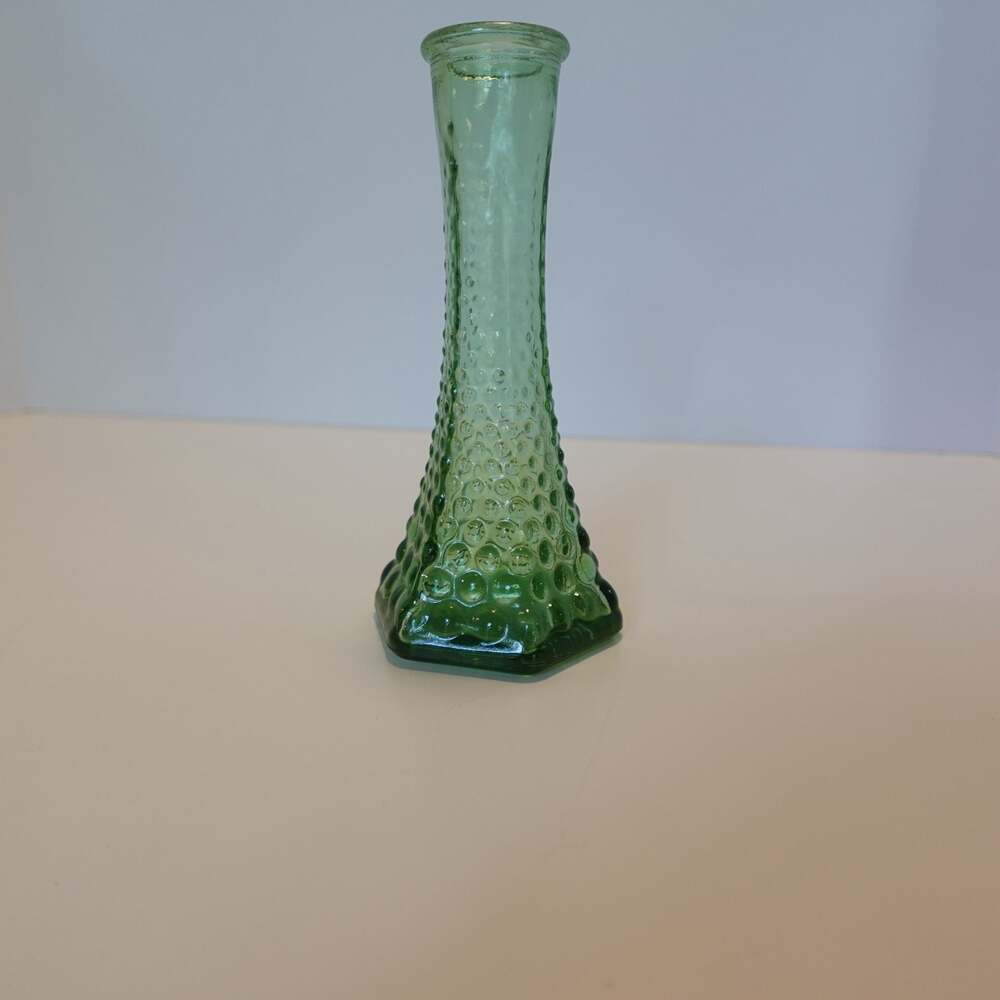 Vintage E.O. Brody Co. Green Hobnail Pressed Glass Bud Vase